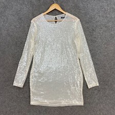 Nasty Gal Dress Womens 10 Off White Sequin Sheer Long Sleeve Mini 7921