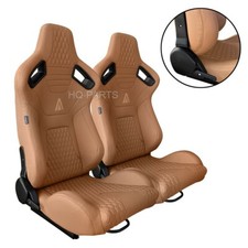 2 X Tanaka Premium Tan Pvc Leather Reclinable Racing Seats For Camaro