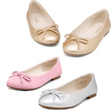Kids Girls Dress Shoes Fashion Slip-on Bow Ballet Flats Shoes Size US Silver