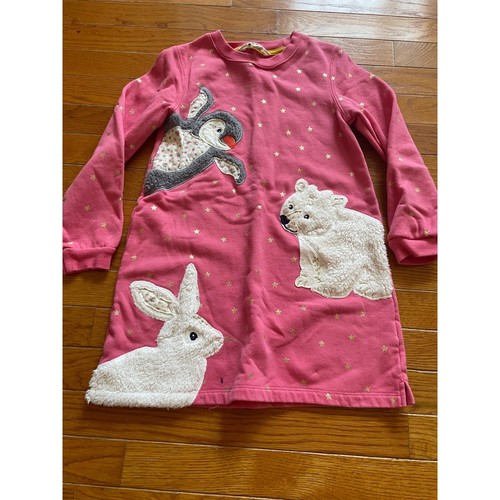 Mini Boden Sweatshirt Dress Girls Size 7-8Y Cozy Polar Animals Appliqués Casual