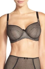 Panache Black Label Womens Esme Mesh Lace Overlay Balconette Bra MRSP $67