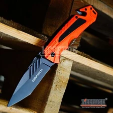 8 1/8" Tanto Point Blade EMT Pocket Knife w/ Seatbelt Cutter & Glass Breaker