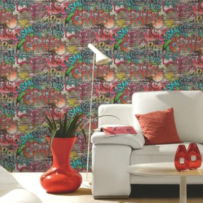 P+S Graffiti Tag Ziegel Tapete Urban Kinder Kids Teenager Schlafzimmer abwaschbar