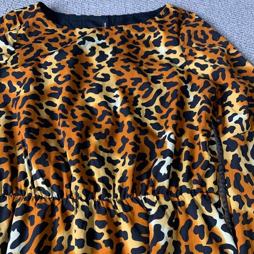W118 By Walter Baker Womens Dress Size Medium Orange Leopard Print Flared Sleeve - Picture 3 of 13