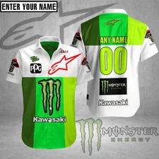 Personalized Name Kawasaki Racing Men Shirt Motocross 3D Print Hawaiian Shirt