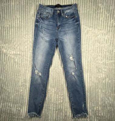 Judy Blue Jeans Women's 27x27 Skinny Fit Distressed Medium Wash Raw Hem Preppy