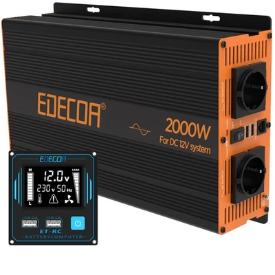 EDECOA Convertisseur 12V 220V Onduleur Pur Sinus 2000W 2X USB ET-RC PRO - Photo 1/4