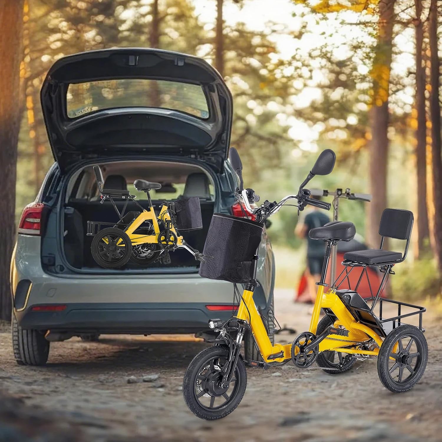 48V 350W (Peak 500W) Electric Tricycle Trike 3 wheel Folding E-bike for Adults