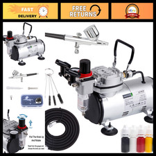 Airbrush Kit with Compressor, Air Hose, Cleaning Brushes Test Paints - Hobby,
