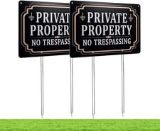 Kichwit 2 Pack Private Property No Trespassing Sign, Aluminum, 12" X 8", 14" Met