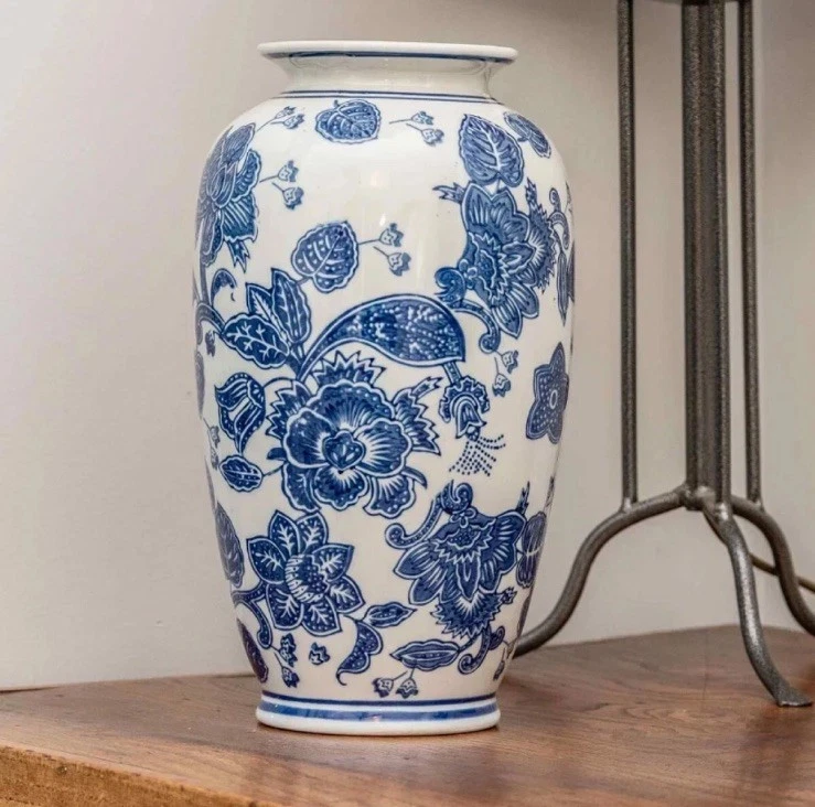 Ceramic Urn Vase Hand Paint Blue Floral Pattern White
Opens in a new window or tab