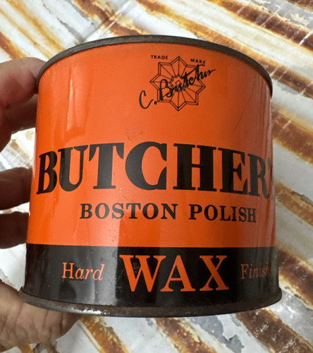 Vintage Butchers Boston Polish Hard Wax Finish Great Old Can WEIGHS 15.3 oz.
