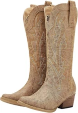 HISEA Rollda Cowboy Boots for Women Cowgirl Ladies Western 8.5, Tan 