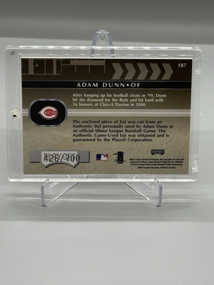 Adam Dunn 2001 Playoff Absolute ROOKIE Premiere Materials Game Used Bat /700 - Image 2 of 2