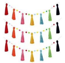 SYHOOD 3 Pcs Colorful Boho Tassel Garland Rainbow Pom Pom 50'' for Parties
