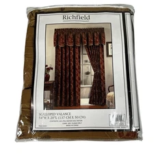 NEW Vtg 1 Richfield Scalloped Valance 54x20 Gold Floral Jacquard Curtain Decor