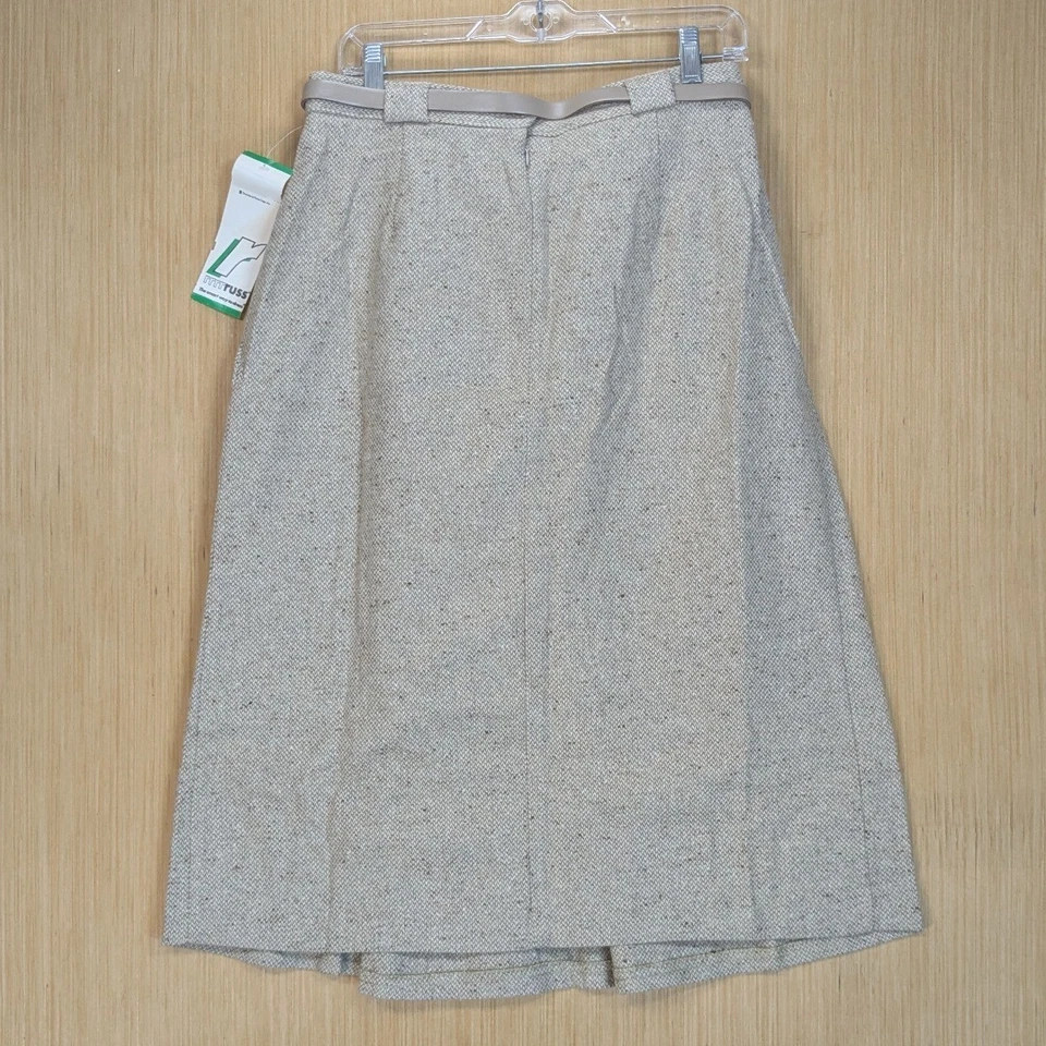 Vintage Russ Skirt Beige Wool Blend Belted Pleated Midi Career Retro Women's 16 - Image 3 of 4