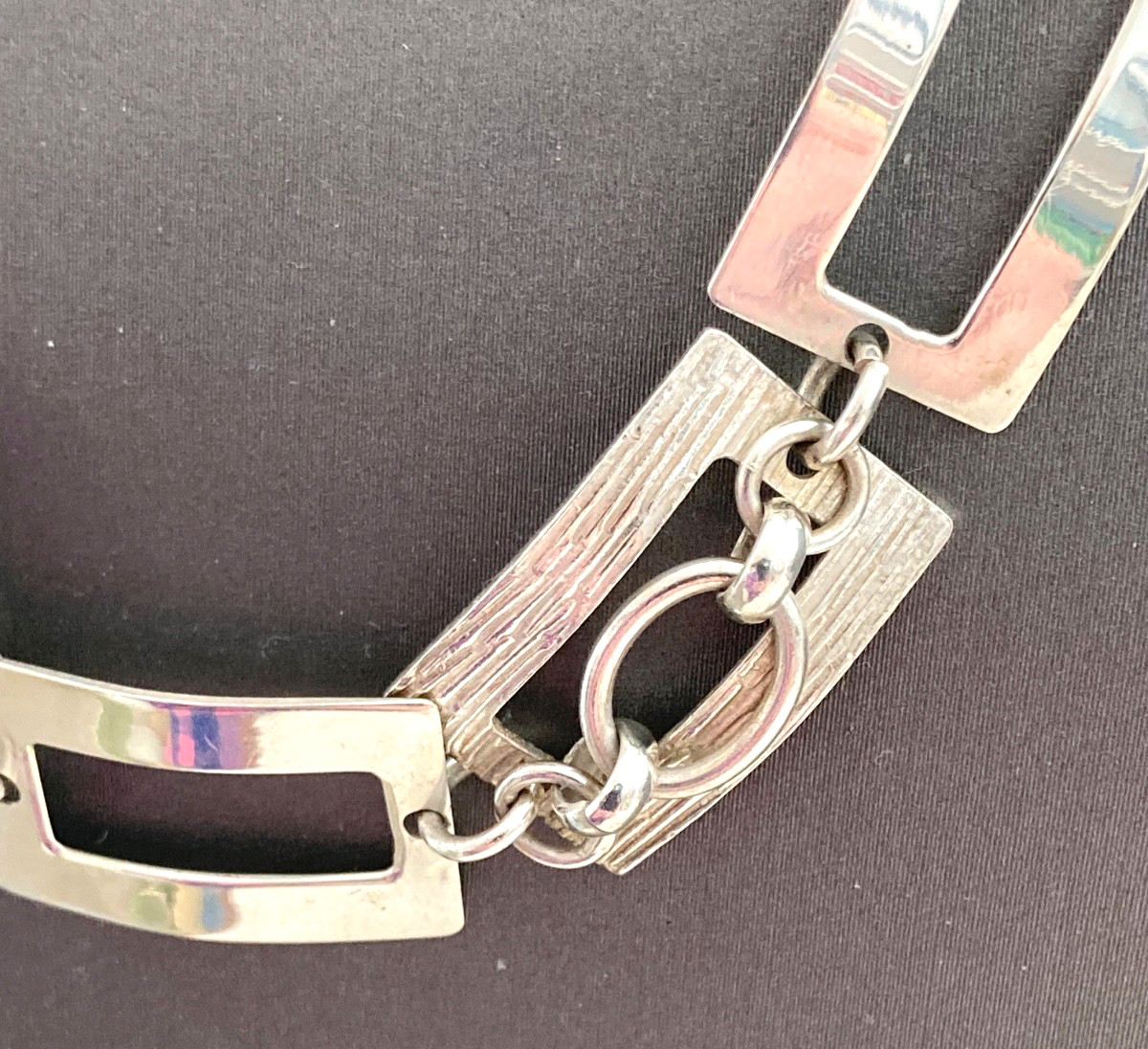 Sterling Necklace Open Rectangle Link, Smooth/Tex… - image 3