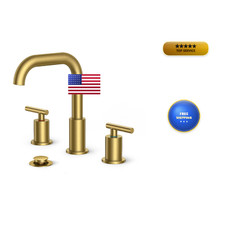 Forious Brushed Gold Bathroom Sink Faucet 3 Hole 2 Handles 8 Inch Widespread