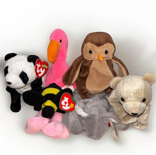 6 Vtg Beanie Pinky Mel Koala Panda Tiny Bumble Both Tags Almond Hoot Tush Only