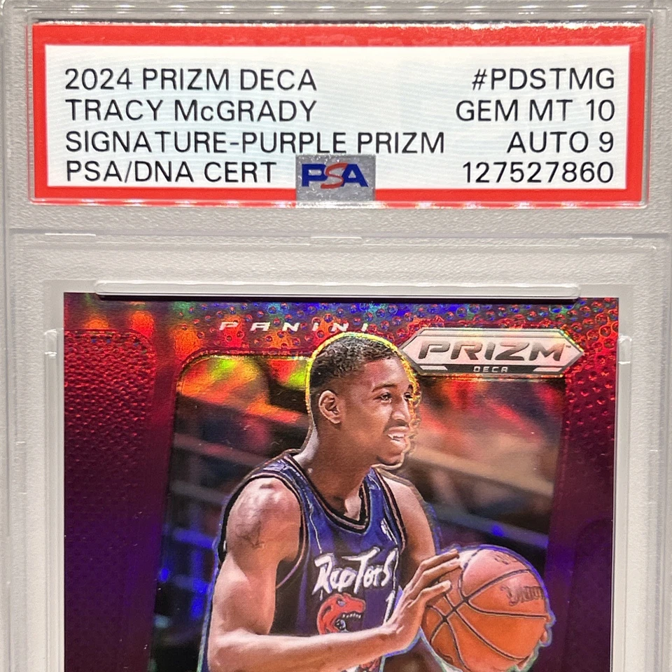 Prizm Deca Tracy McGrady 2024 automático púrpura Prizm/35 PSA 10 Pop 2 Foto 2 de 4
