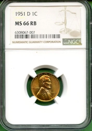 1951 D   Lincoln Wheat Cent   BU   NGC MS 66 RB   SPECIAL PRICE