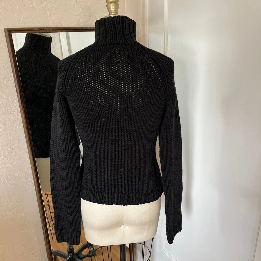 Soft Black Chunky Cable Knit Turtleneck Sweater Cotton Blend Women Sz M - Image 4 of 4