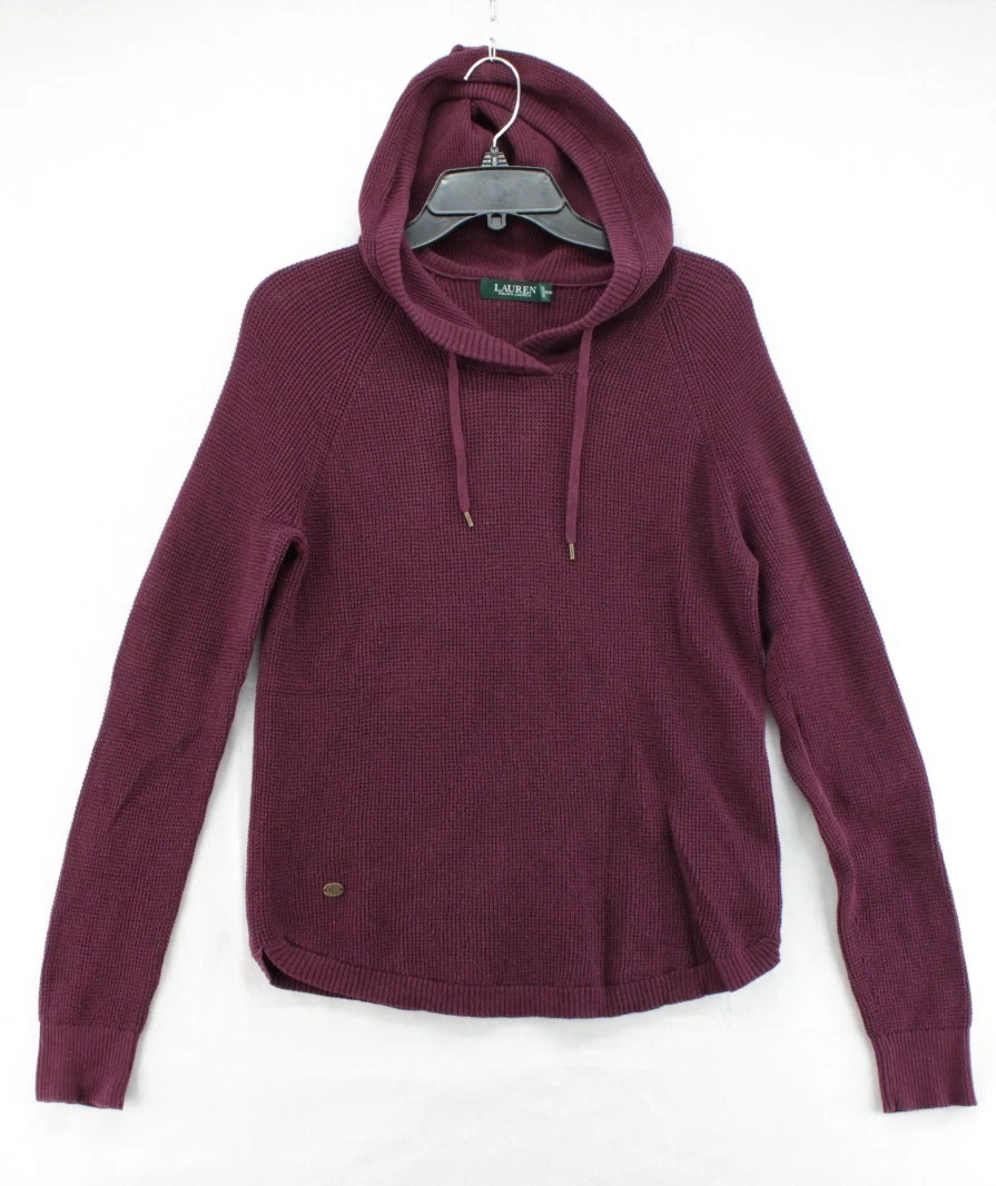 Lauren Ralph Lauren Waffle Knit Hoodie Women's Burgandy Medium Drawstring Hood