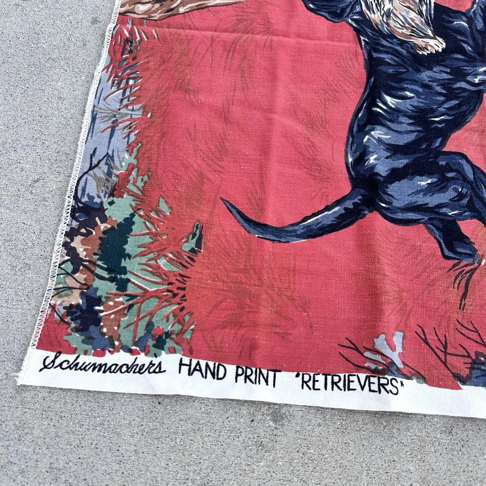 Vintage Schumacher Hand Print Fabric Hunting Dogs Retrievers 48x19 Rare - Image 4 of 4
