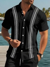 Men's Guayabera Cuban Beach Wedding Button-Up Casual Short Sleeve Dress Shirt