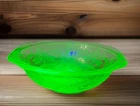 Vintage Federal Depression Glass Madrid Pattern Rimmed 8.5” Bowl Green UV Glow