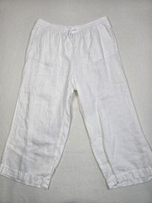 Talbots Womens White 100 Linen High Rise Drawstring Elastic Waist Pants Size L