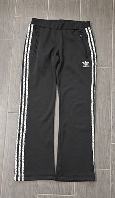 Adidas Damen Trainingshose Schwarz Weiß Gr. 36 S Flare Bootcut Logo Muster Y2K