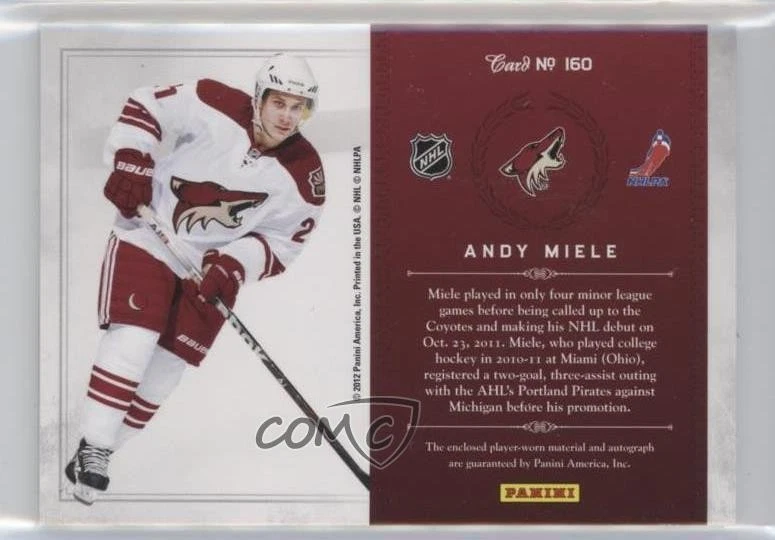 2011 Panini Rookie Anthology Treasures Signatures /499 Andy Miele #160 Auto RC - Image 2 of 2