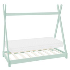 Lettino per bambini tenda indiana legno menta 140x70 cm + materasso sfoderabile