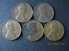 1944 LINCOLN WHEAT PENNY - SET of 5 COINS