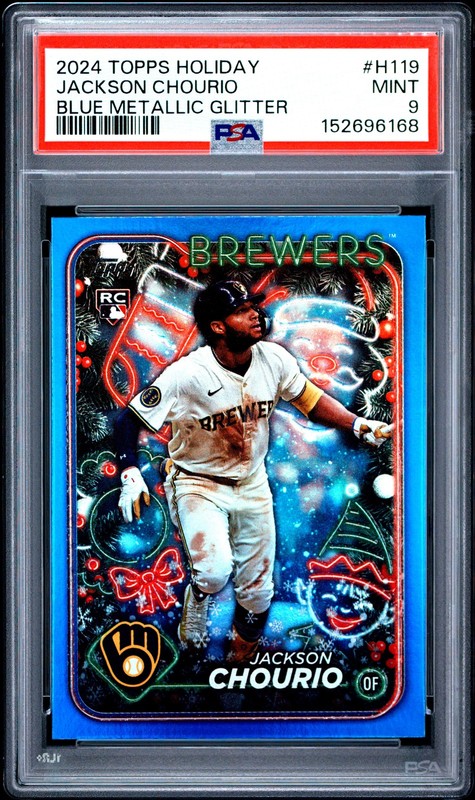 2024 TOPPS HOLIDAY BLUE METALLIC GLITTER #H119 JACKSON CHOURIO ROOKIE RC PSA 9