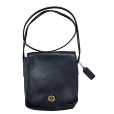 Vintage 80s Black Leather Turnlock Crossbody
