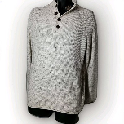 Frontier Threads Donegal Button Mock Neck Sweater Oatmeal Tan Knit Size SMALL 