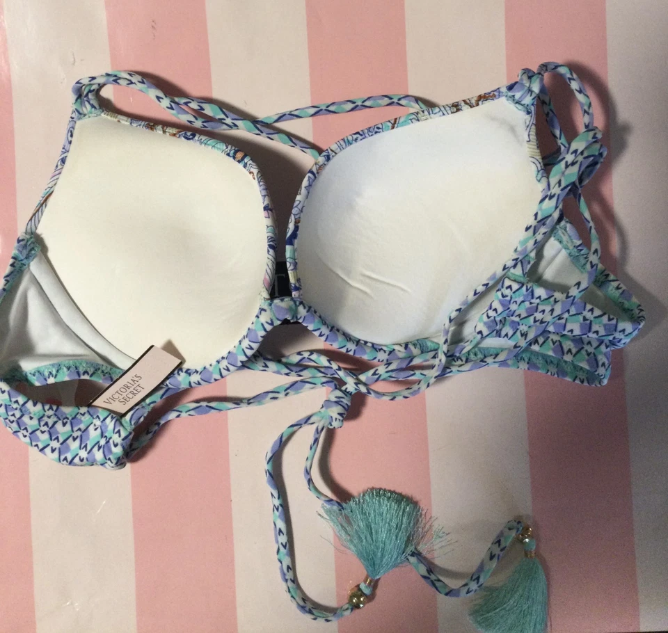 Victorias Secret SWIM THE GORGEOUS Strappy Push Up 34B Swim Bikini Top N6672 - Image 2 of 4