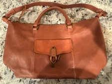 The Sak Vintage Wash Brick Orange Leather Zip Satchel 18" W 10" H 4.5" D