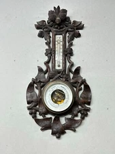 antique black forest barometer carved birds p.m  tamson ornate