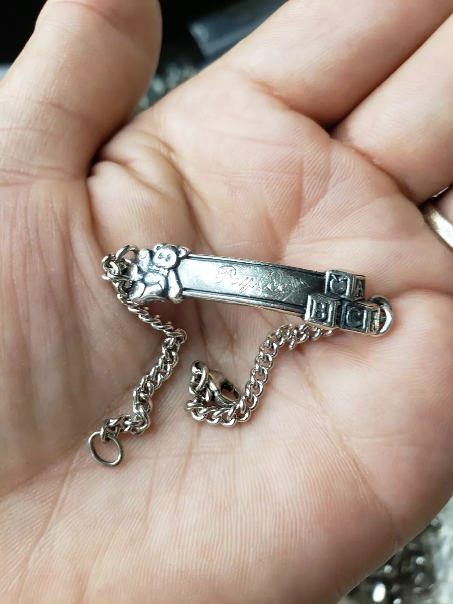 James Avery Retired Sterling Silver ABC Teddy Bear Baby Child ID Bracelet 5.25