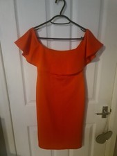 Coral Pink bodycon Bardot off shoulder textured sexy dress size 8