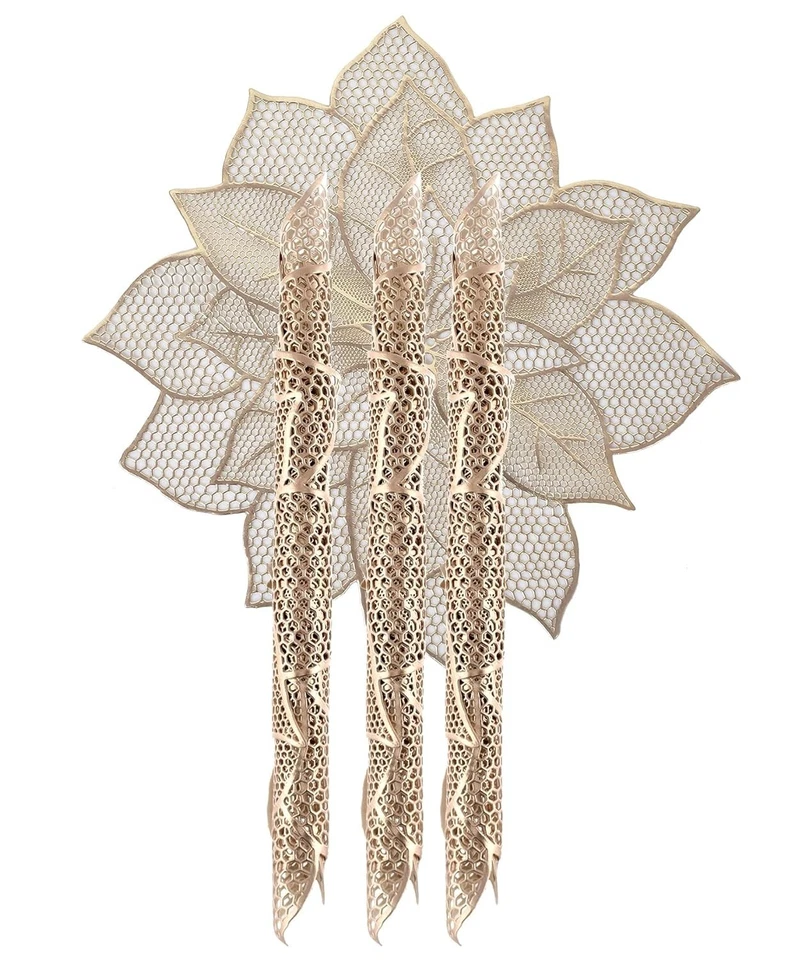 Flower Design Soft Leather Table Placemats, Set of 4 Gold - Image 3 of 4