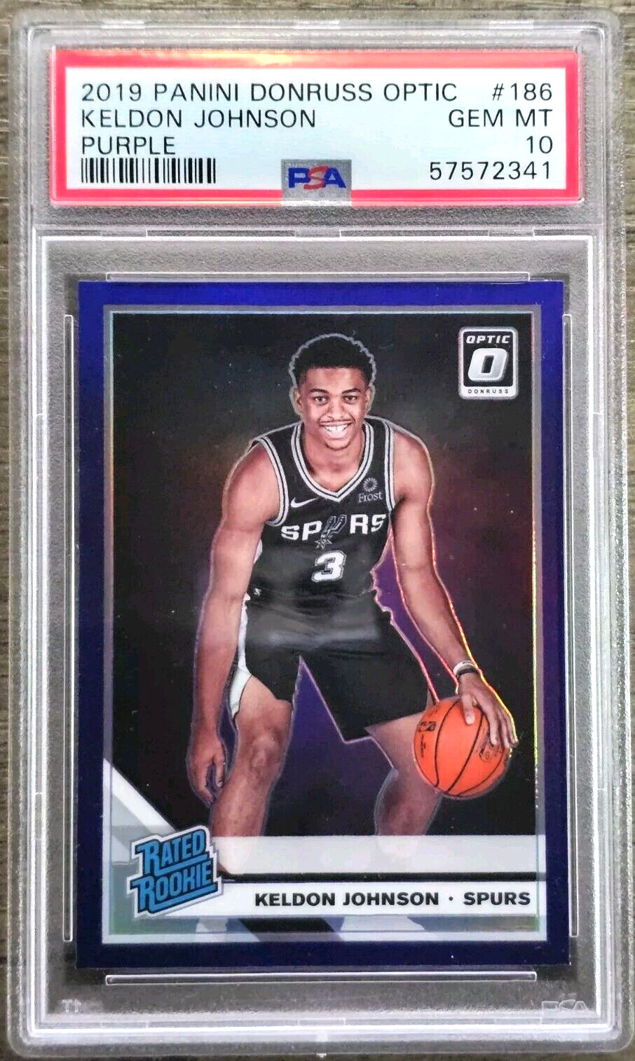 2019-20 Donruss Optic #186 Keldon Johnson Purple Holo RC PSA 10 GEM MT Spurs