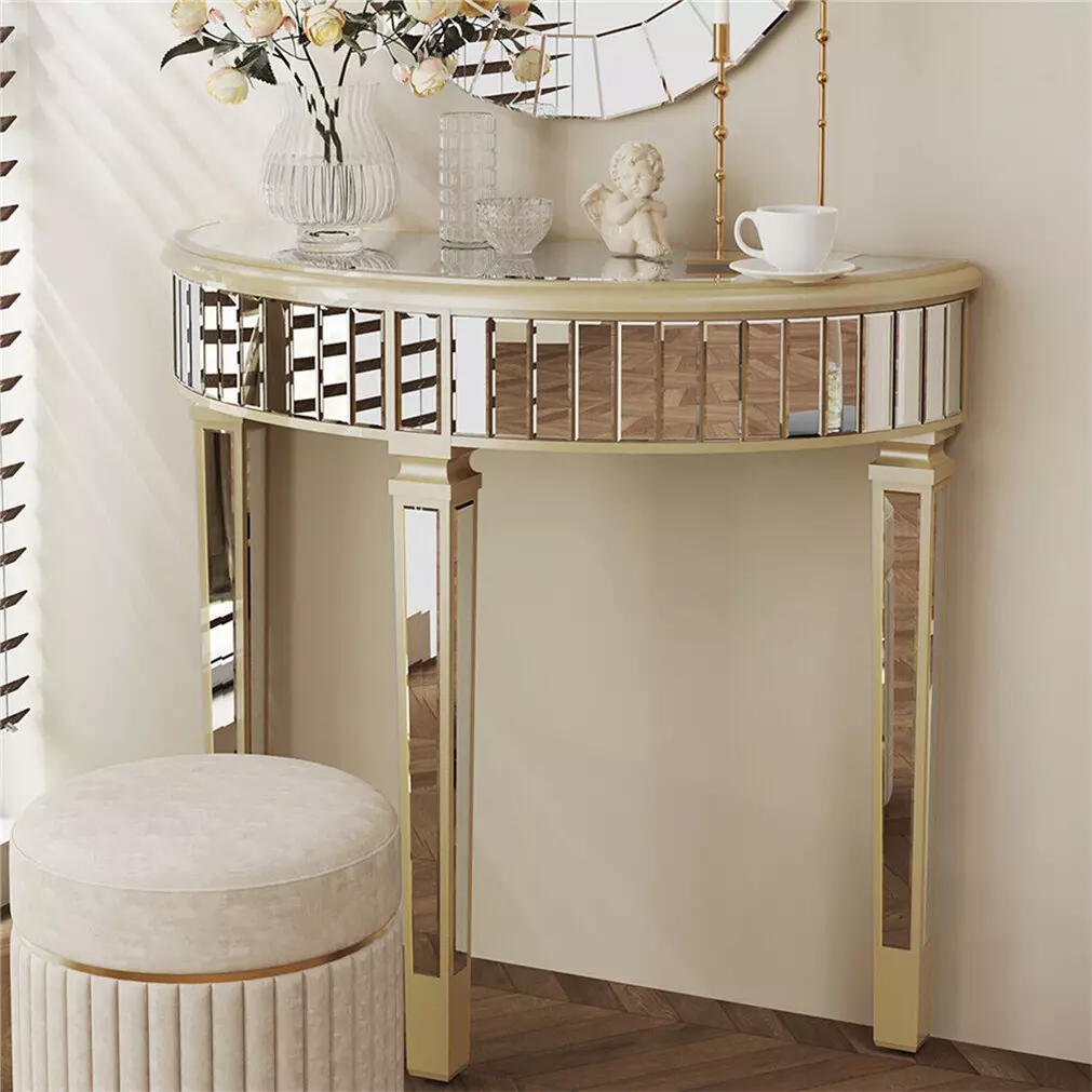 Silver Mirrored Console Table Half moon Mirror Side Table Living Room Furniture