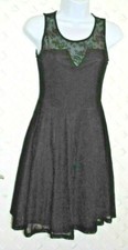SOPRANO Women's Black Floral Pattern Stretch Lace Dress Fit and Flare Style XS 