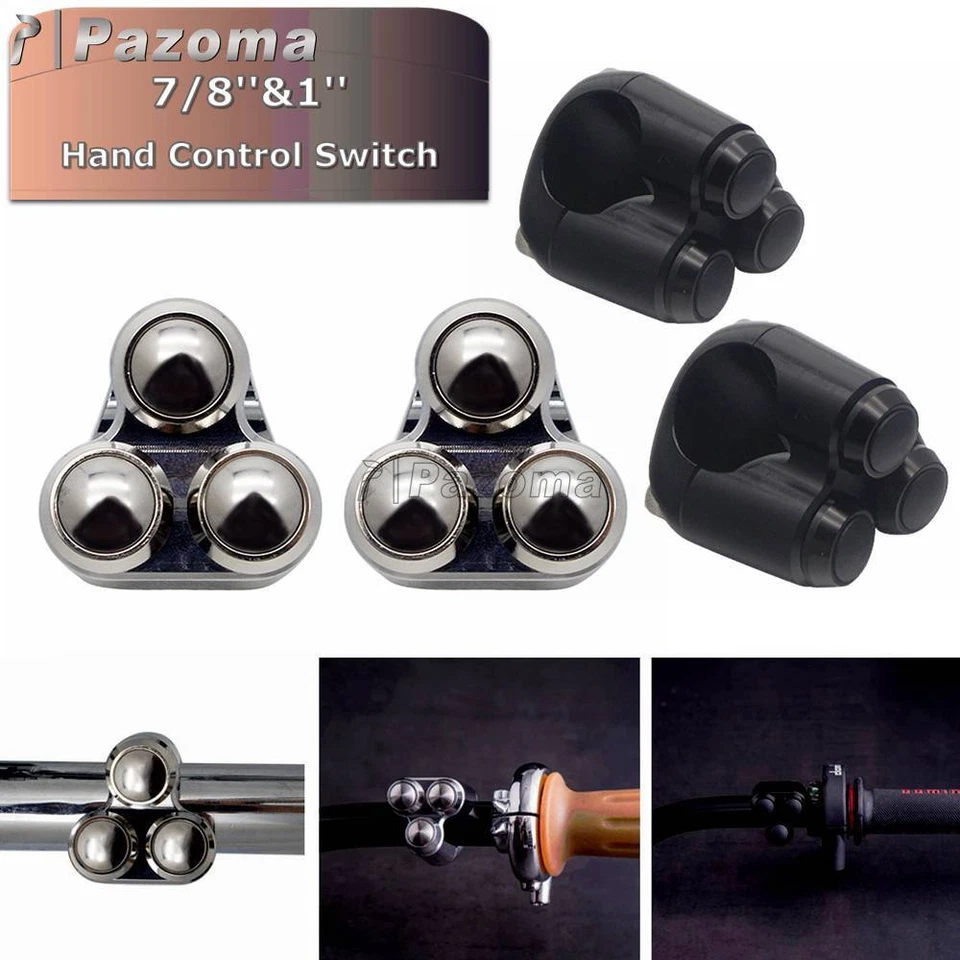 Interruptor de señal de giro/luces/bocinas de 3 botones para motocicleta 2 piezas para bobber chopper Foto 3 de 4