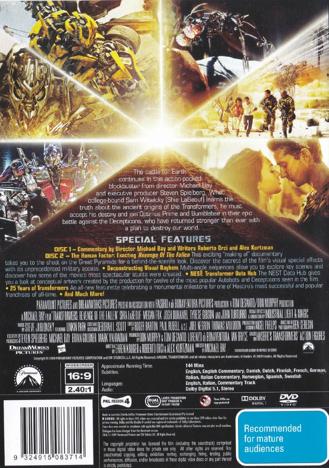 TRANSFORMERS: REVENGE OF THE FALLEN - 2009 - 2 DISC SPECIAL EDITION - LIKE NEW! - Image 3 of 3